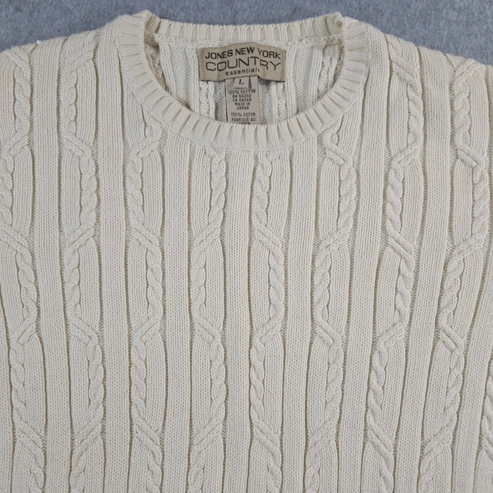 Jones New York Country Cream Cable Knit Short Sleeve Cotton Sweater Large - Picture 7 of 14